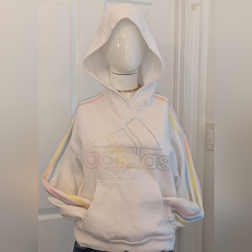 Adidas White Hoodie Pastel Accents Size 16 XL Kids